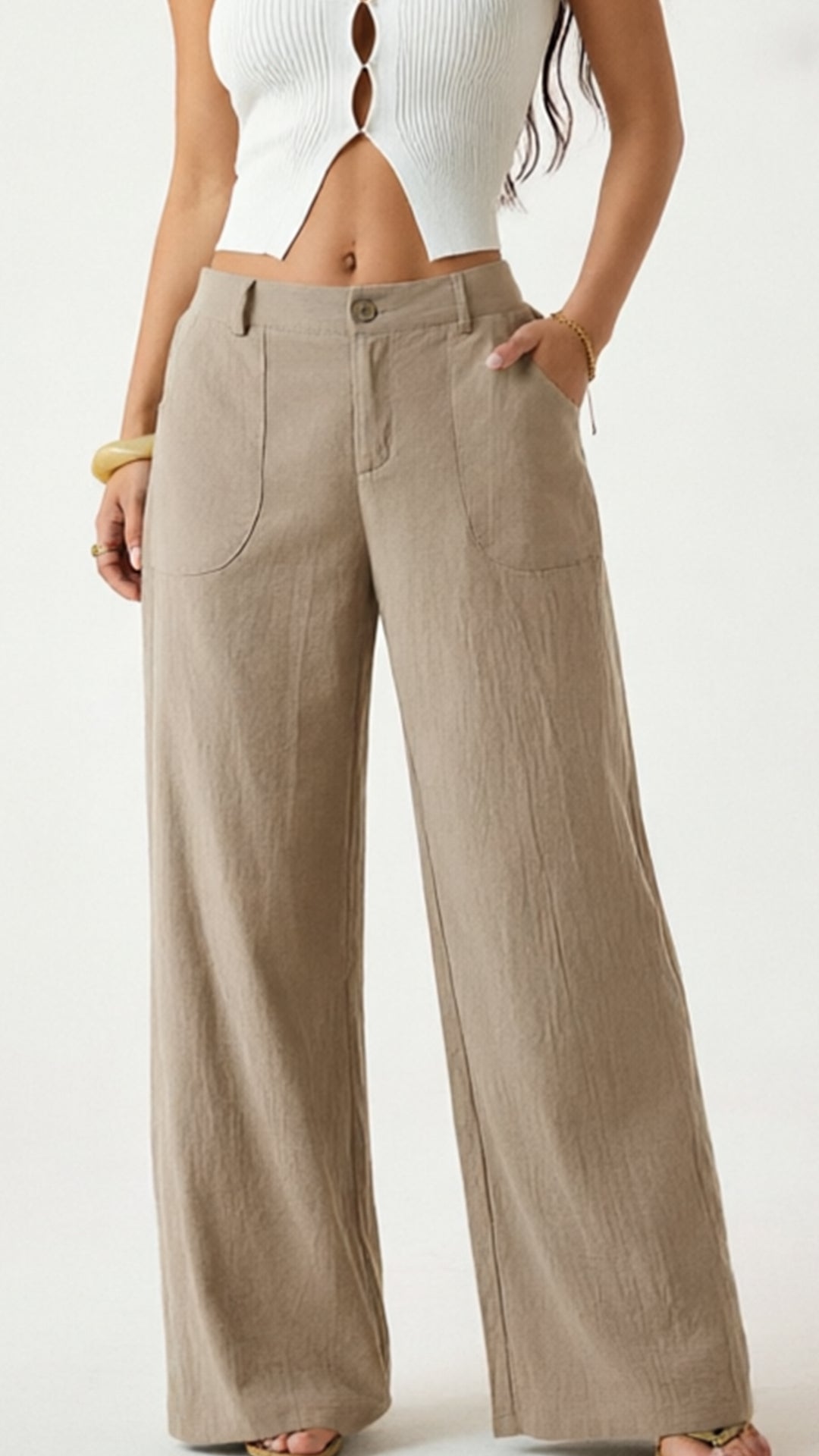 Women’s  High-Waist Cotton-Blend Wide-Leg Pants