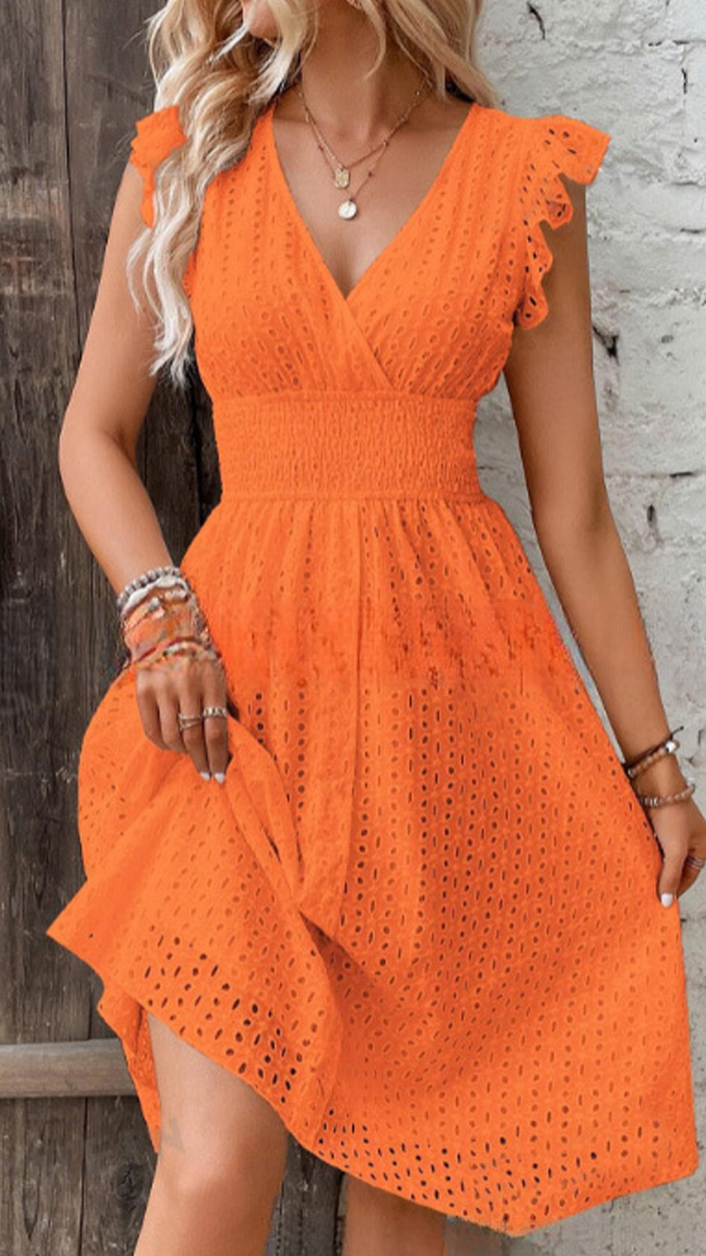 Women’s Eyelet Cotton-Blend Waisted Dress