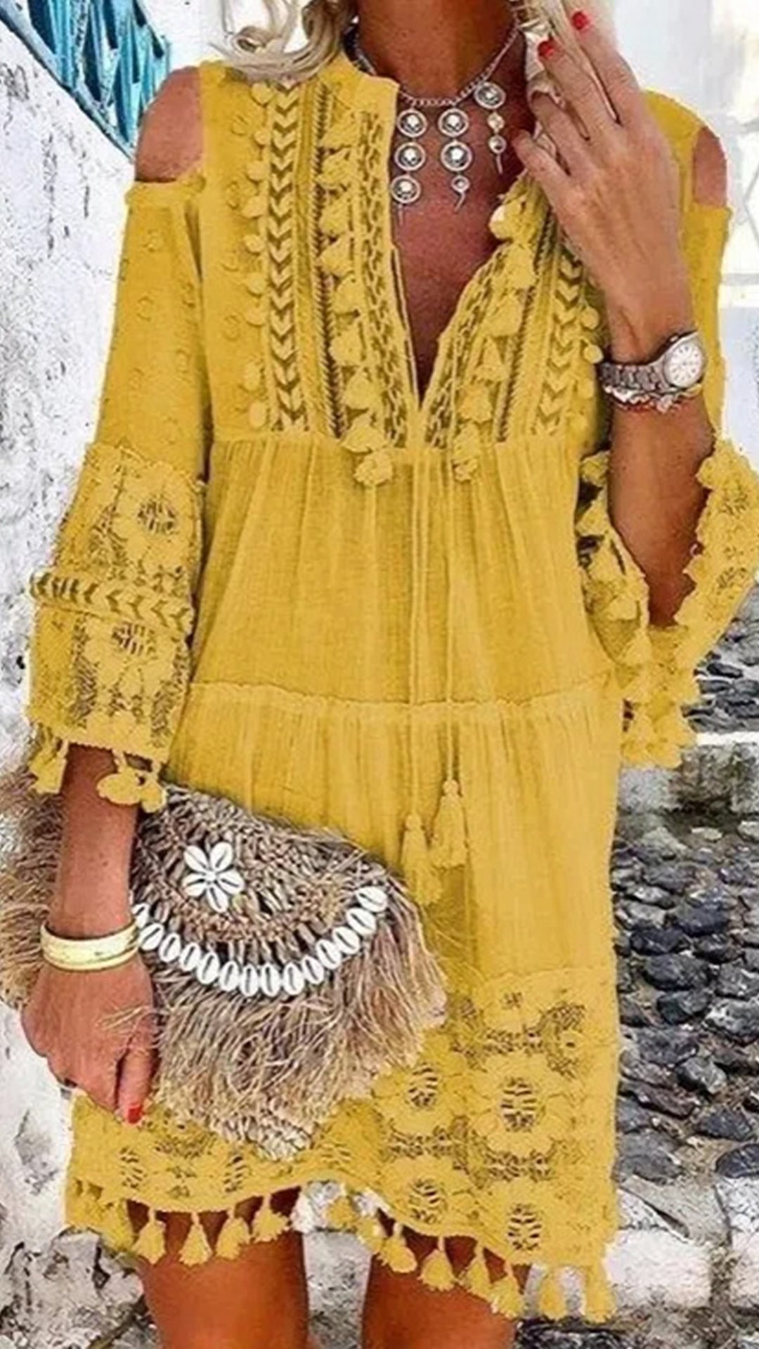 Women’s Bohemian Tassel Cotton-Blend Dress