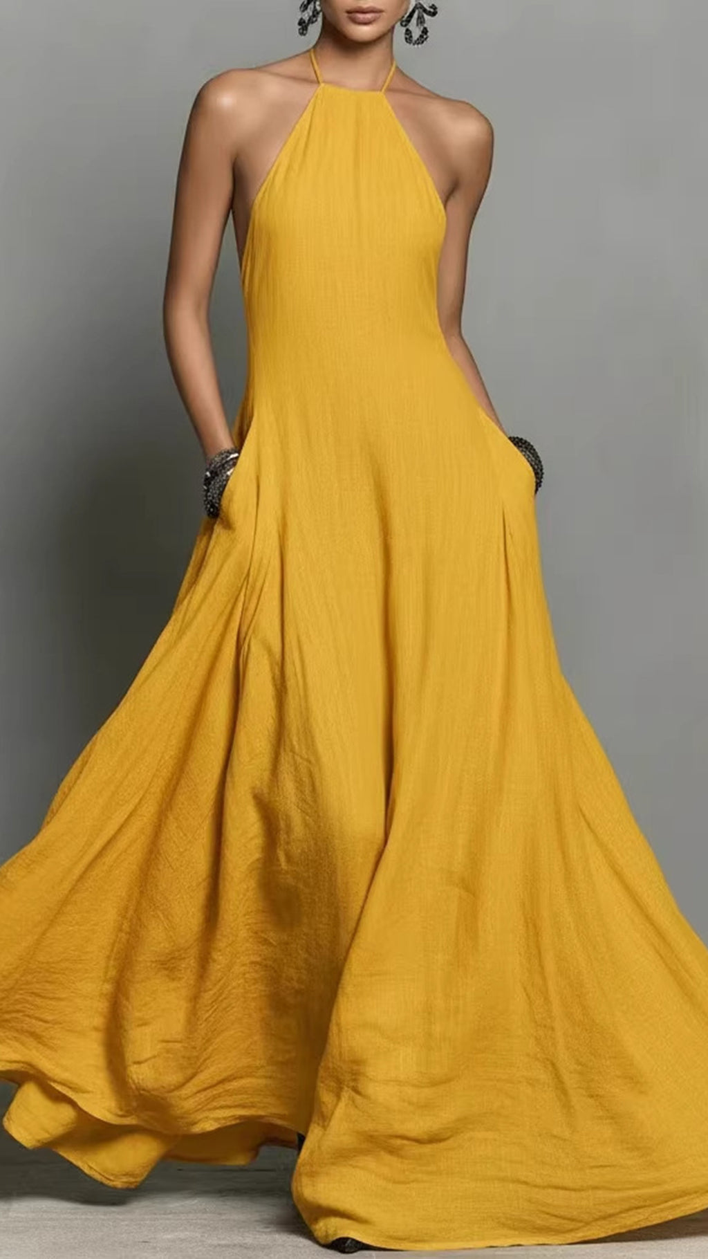 Women’s Cotton-Blend Halter Neck Maxi Dress