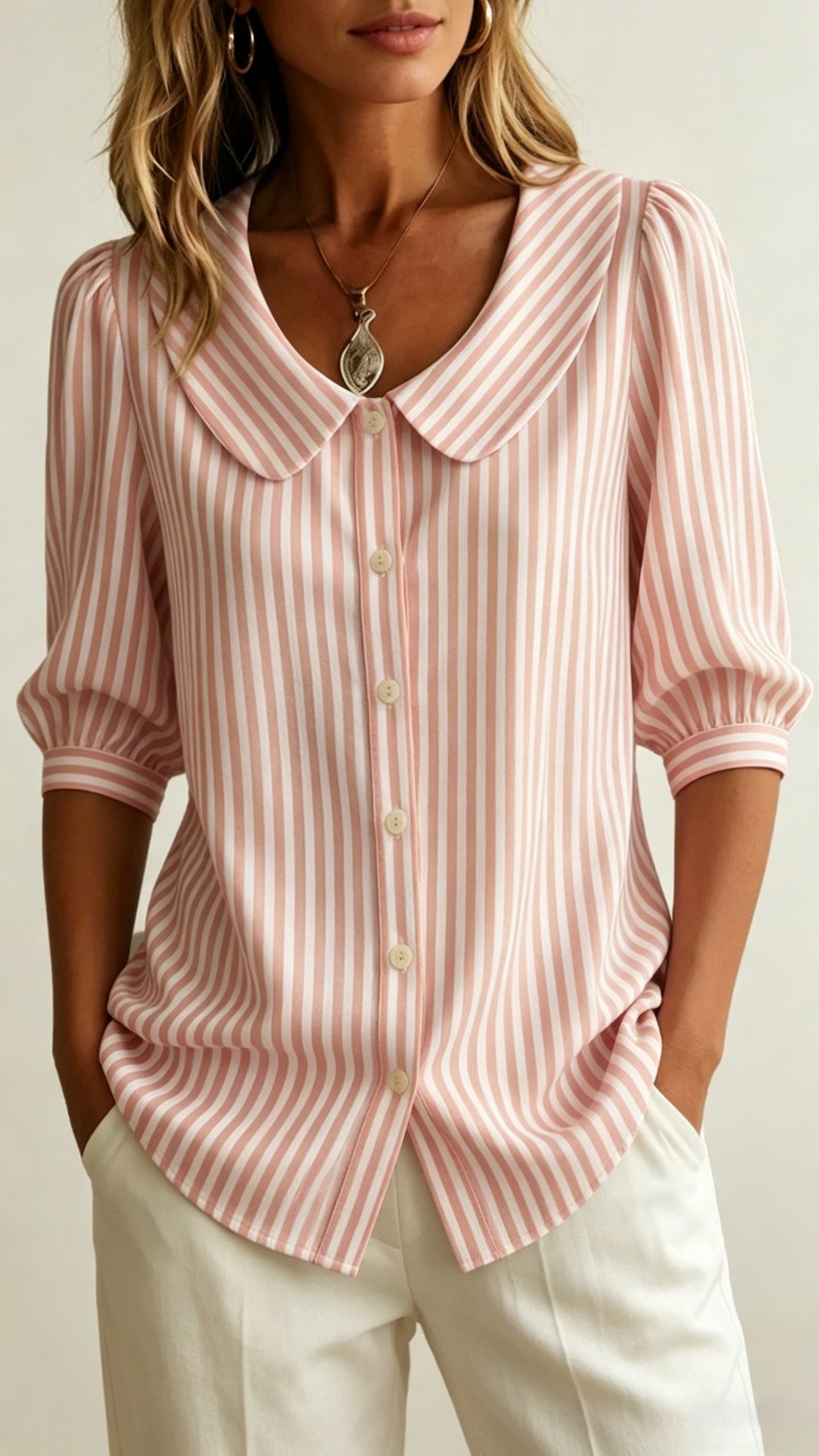 Women’s New Cotton-Linen Striped Shirt — Loose-Fit, Short Sleeve