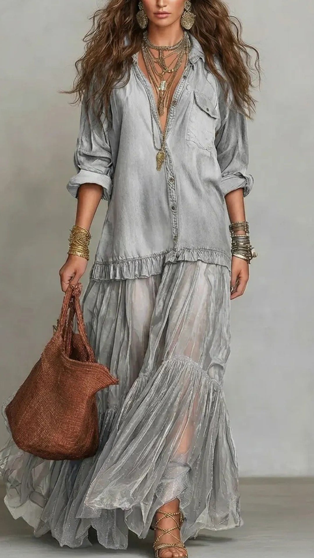 Women’s Cotton-Blend Denim-Look Shirt Dress