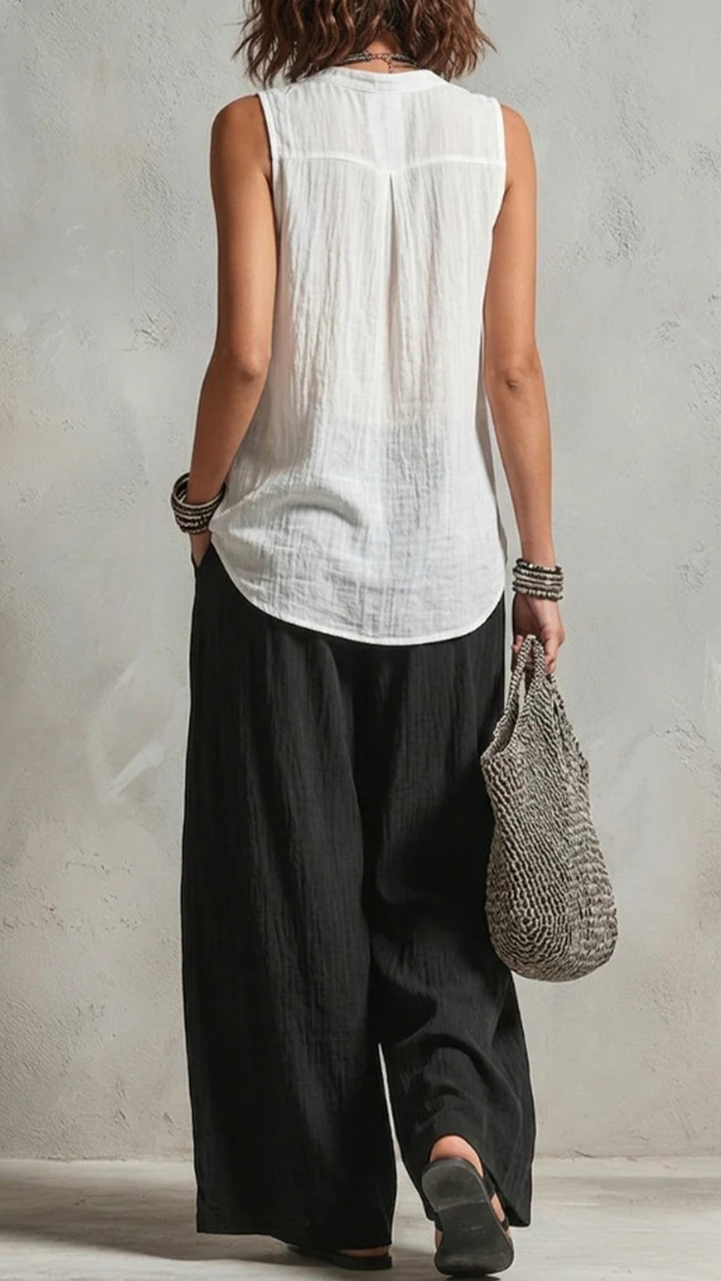 Women’s Cotton-Blend 3-Piece Layered Wide-Leg Pants Set