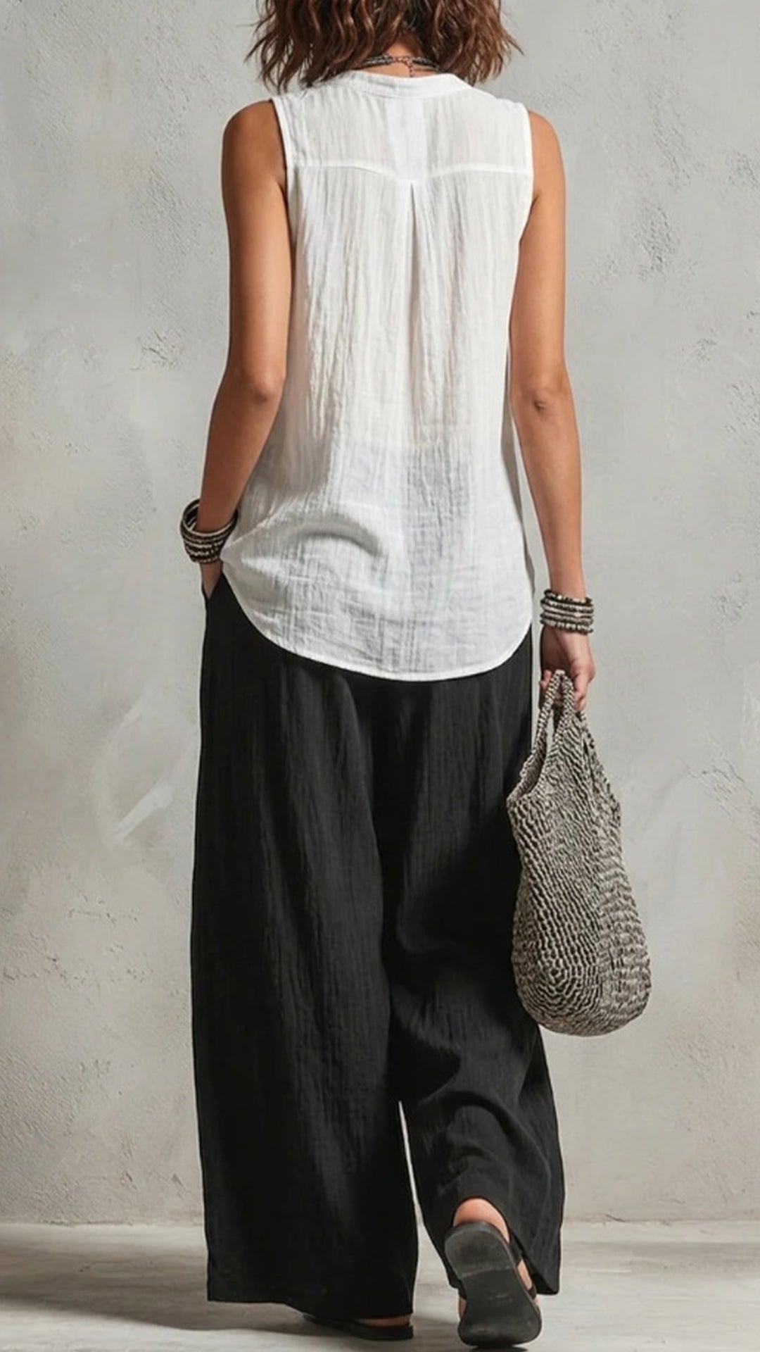 Women’s Cotton-Blend 3-Piece Layered Wide-Leg Pants Set