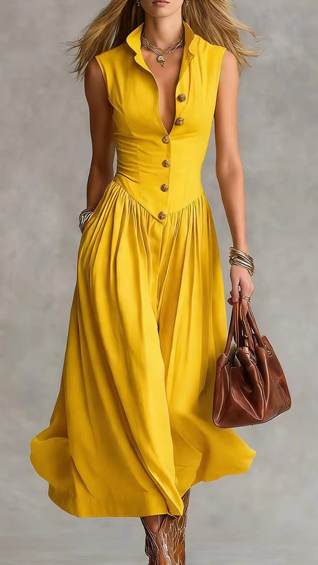Women’s Cotton-Blend Waisted Sleeveless Shirtdress