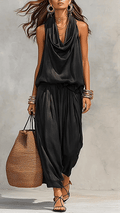 Women’s Cotton-Blend Cowl Neck Sleeveless Wide-Leg Pants Set