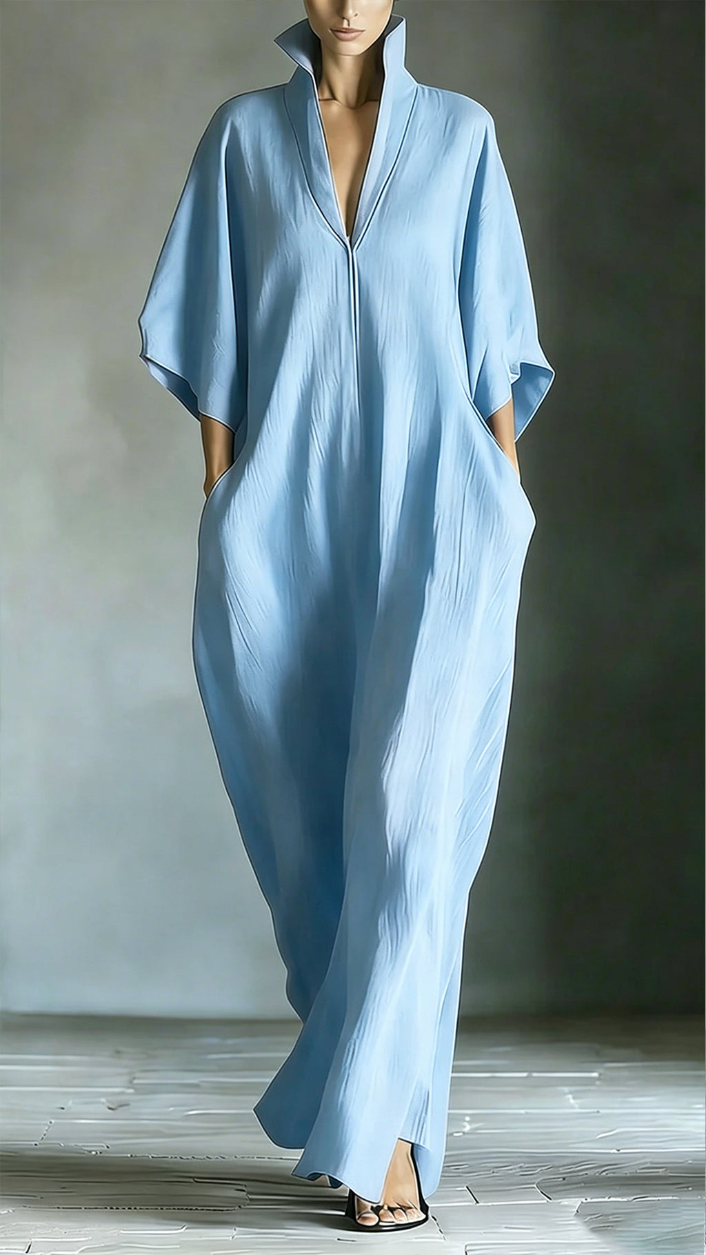 Women’s Bamboo Fiber Stand Collar V-Neck Loose Caftan