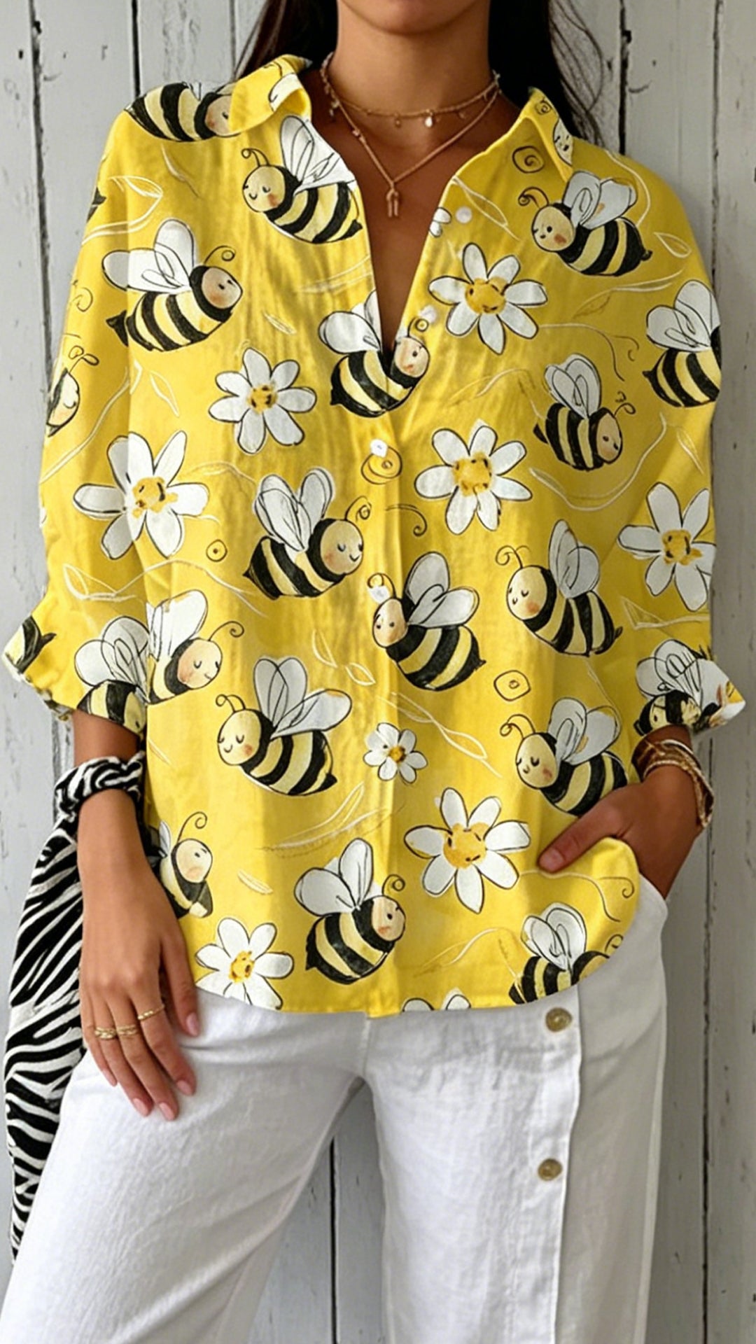 Women’s Blue Floral Print Polyester Shirt