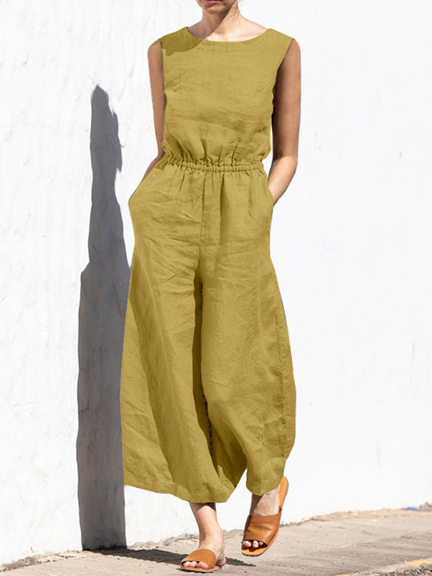 Women’s Solid Color Loose Elegant Casual Sleeveless Jumpsuit