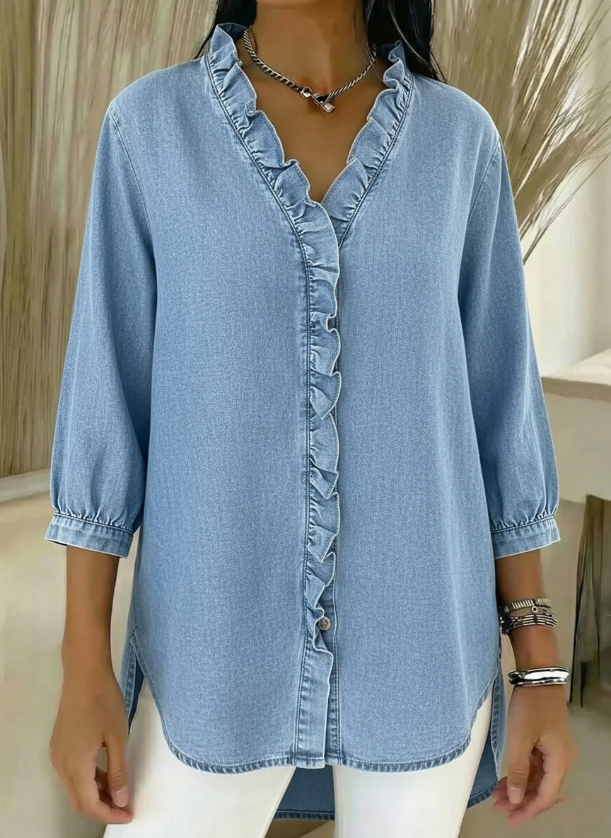 New Arrivals🔥 Women’s Casual Denim V-Neck Ruffled Shirt