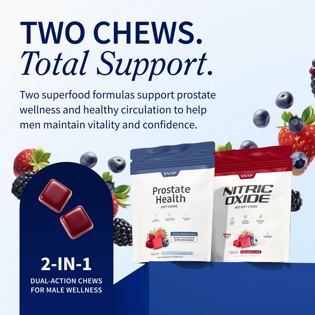 Prostate Health & Nitric Oxide Chews | Urinary Support | Blood Flow & Energy | Antioxidants | Mixed Berry Flavor