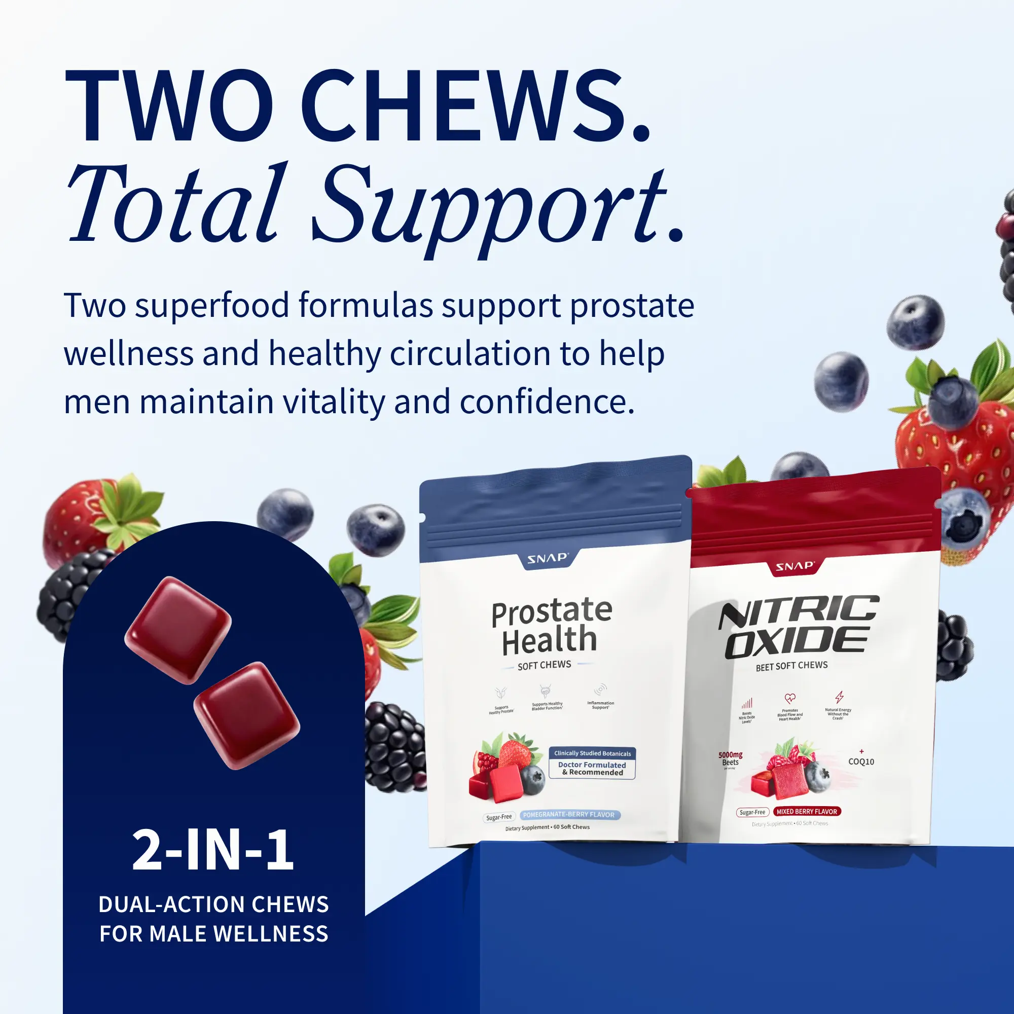 Prostate Health & Nitric Oxide Chews | Urinary Support | Blood Flow & Energy | Antioxidants | Mixed Berry Flavor