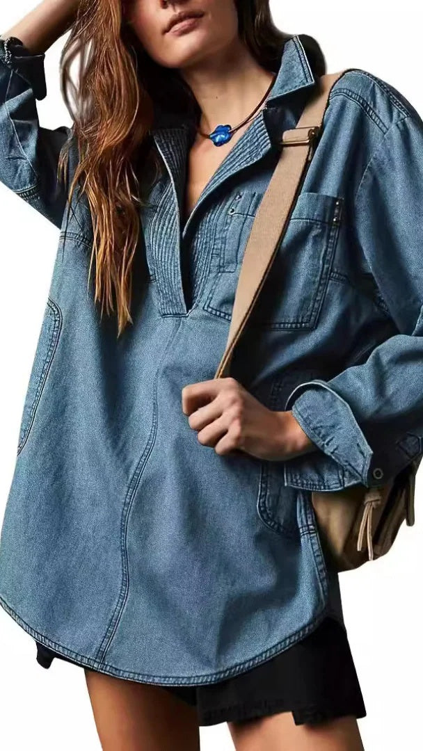 Women’s Stylish V-Neck Denim Top