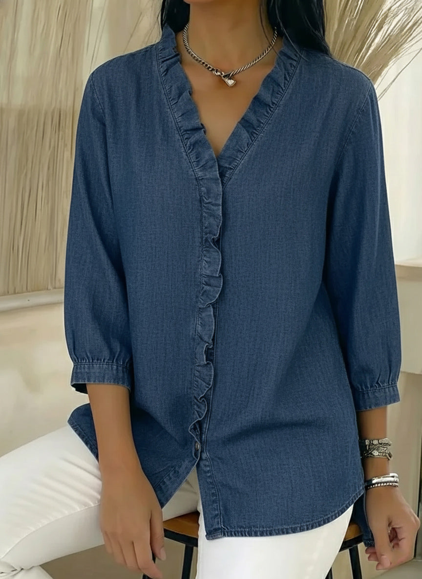 New Arrivals🔥 Women’s Casual Denim V-Neck Ruffled Shirt