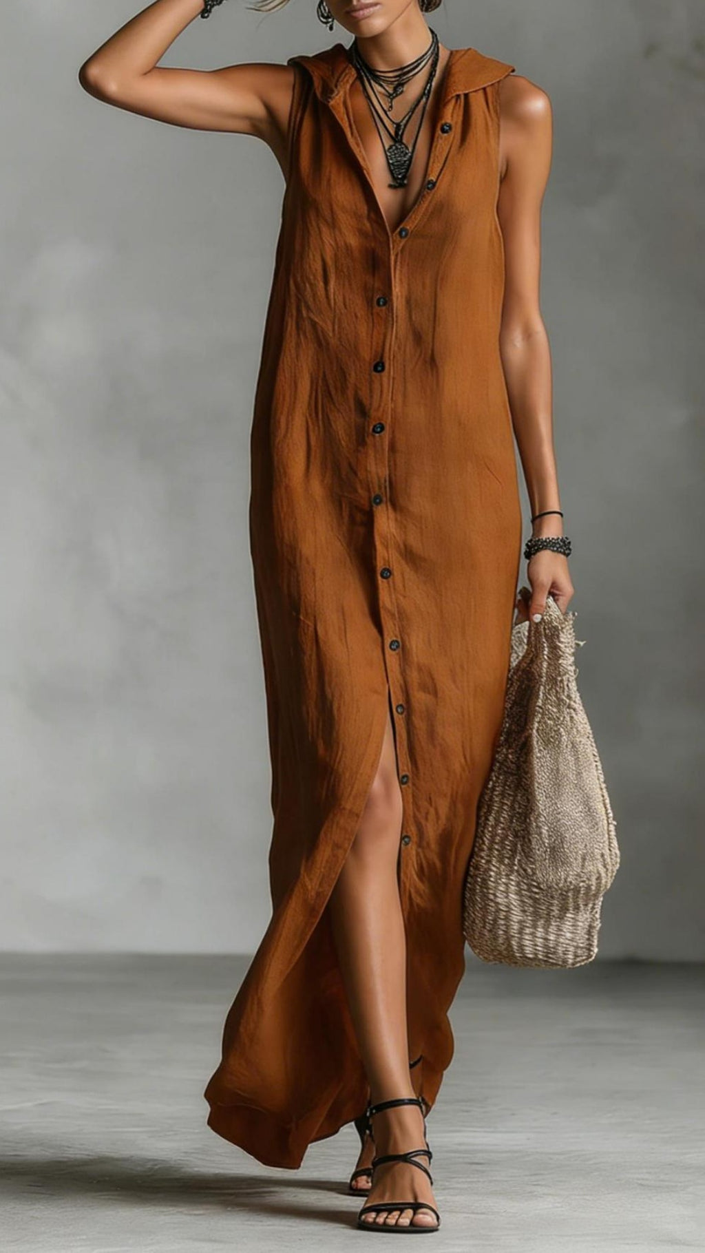 Women’s button-down sleeveless hooded dress