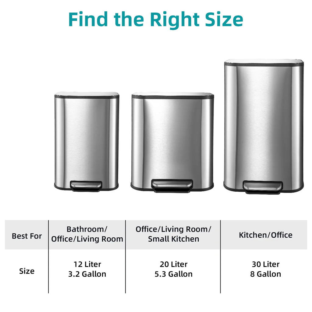 Garvee 8 Gallon Stainless Steel Kitchen Trash Can 30L Rectangular Step Garbage Bin With Soft Close Lid And Fingerprint Resistant Surface Silver