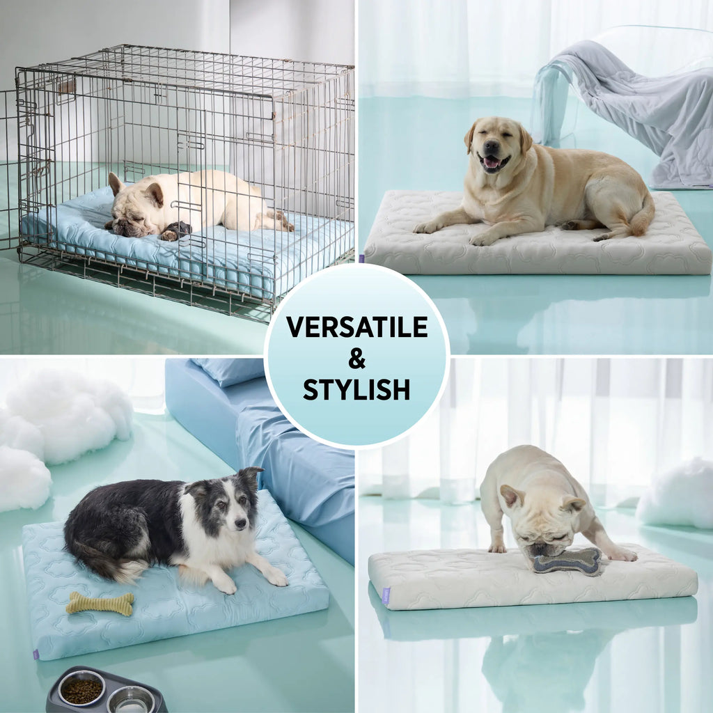 Extra-thick, cooling orthotic mat for dogs – Q-Max>0.5. Cooling mat with washable cover, egg-cage style foam non-slip bed, suitable for extra-large breeds.