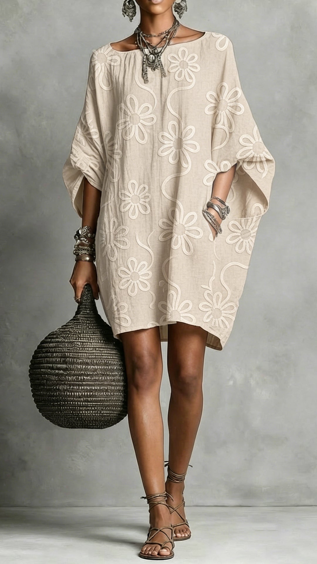 Women’s Floral Print Linen-Blend Tunic Dress