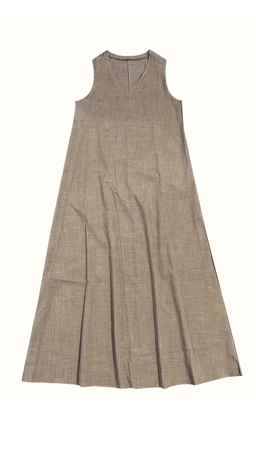 Women’s Vintage-effect V-neck Sleeveless Loose Maxi Dress