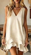 Women’s V-Neck Ruffle Hem Sleeveless Dress