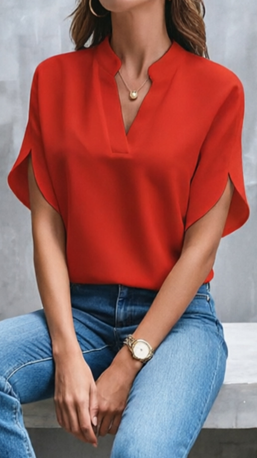 Women’s Stand-Collar V-Neck Top