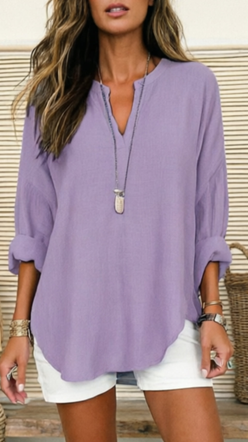Women’s Linen V-Neck Loose Shirt