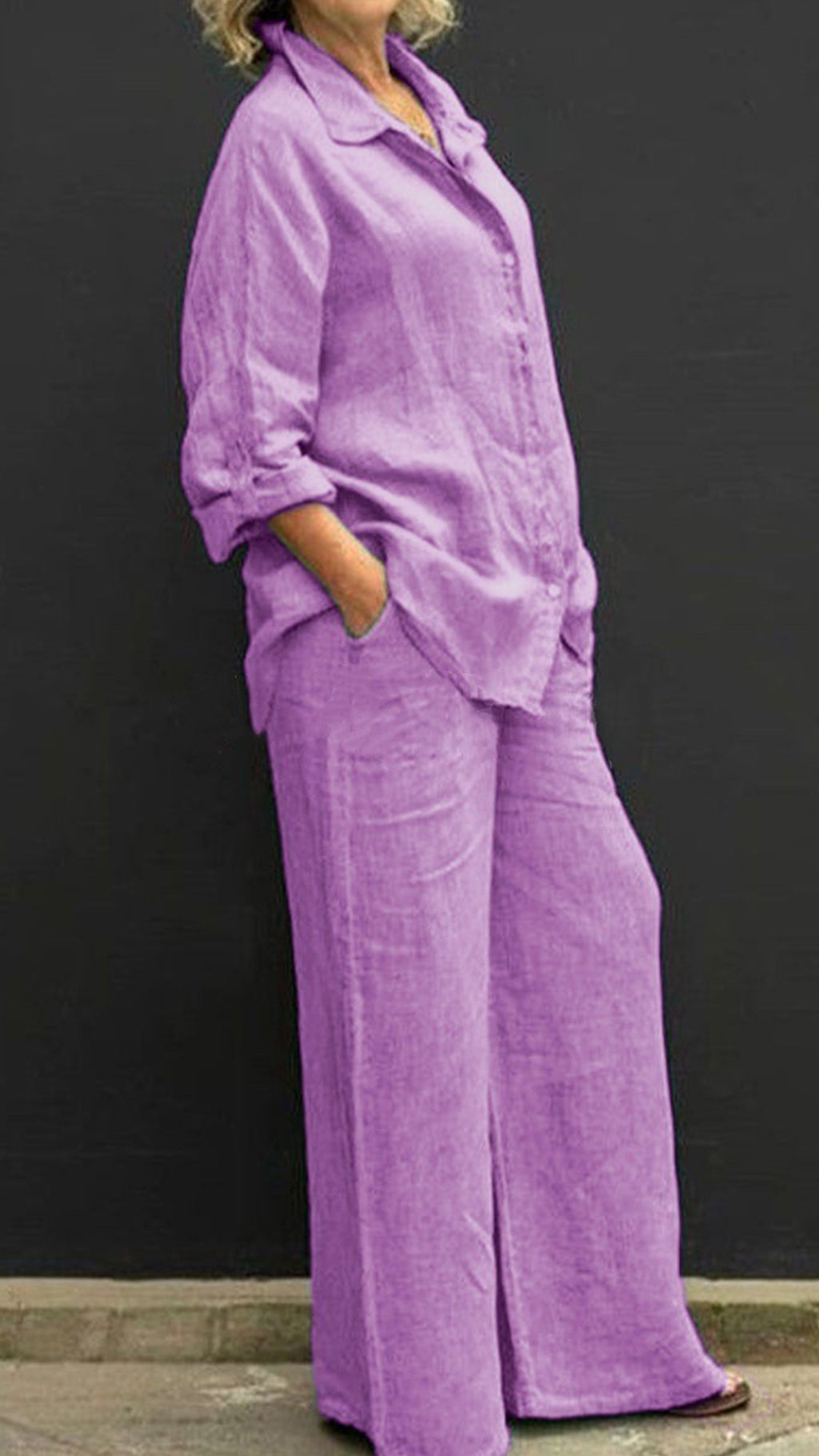 Women’s Linen Lapel Shirt & Wide-Leg Pants Two-Piece Set
