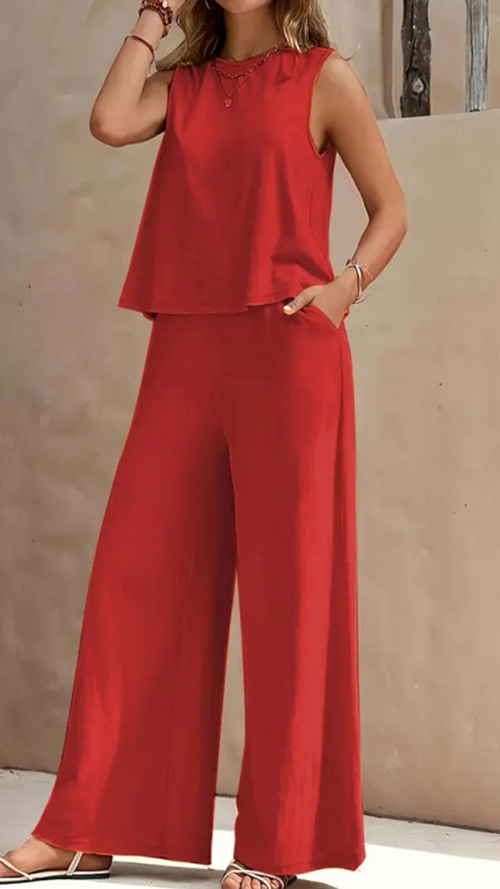Women’s  Sleeveless Cotton-Blend Two-Piece Set