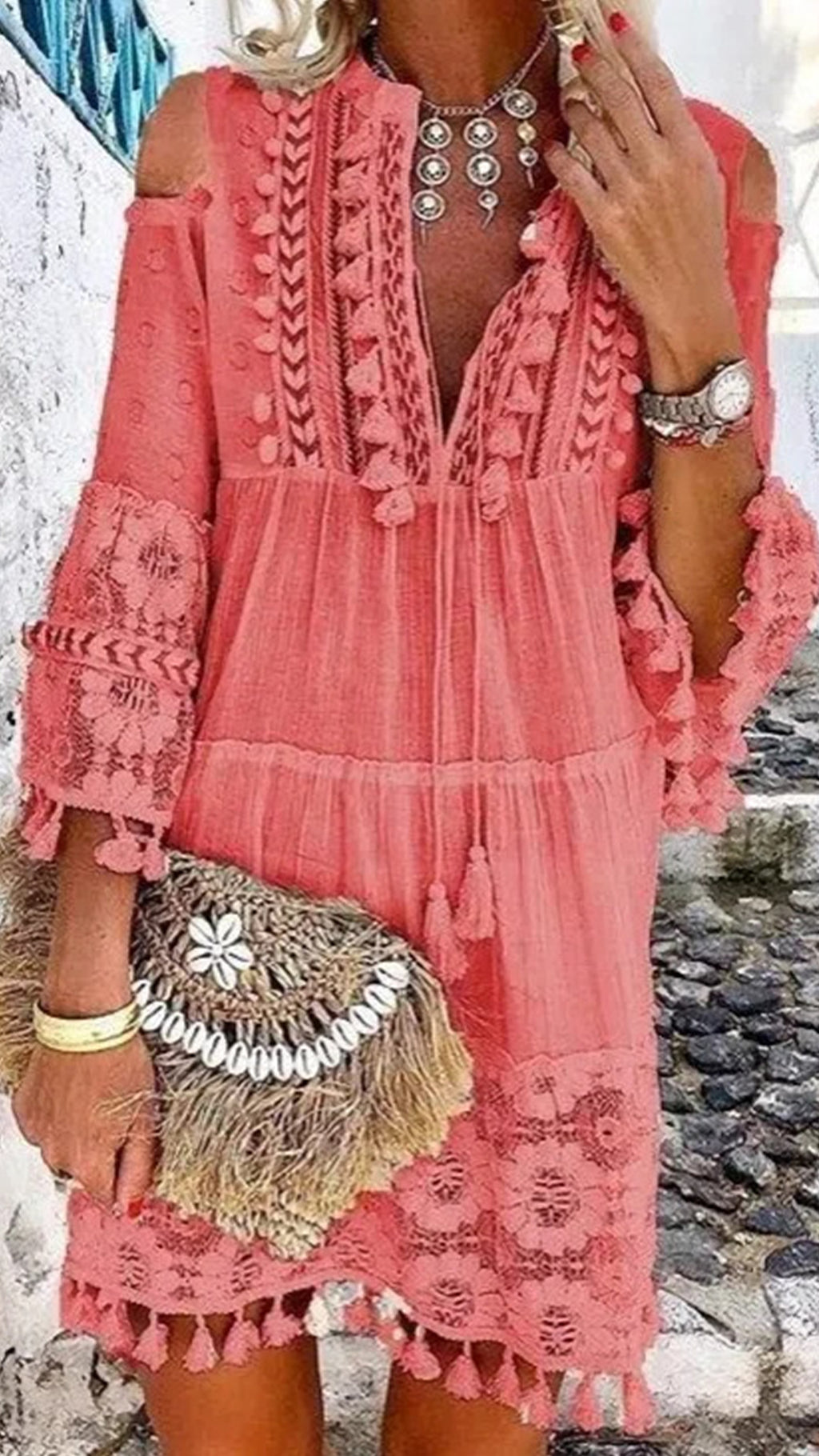 Women’s Bohemian Tassel Cotton-Blend Dress
