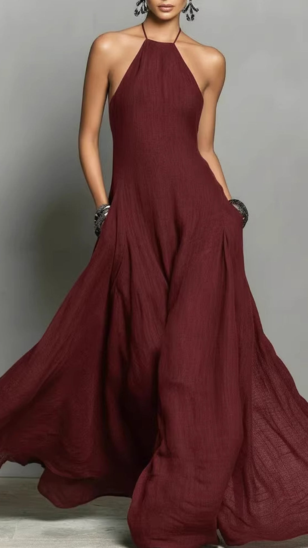 Women’s Cotton-Blend Halter Neck Maxi Dress