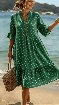 Women’s Cotton-Blend Polka Dot Ruffle Hem Dress