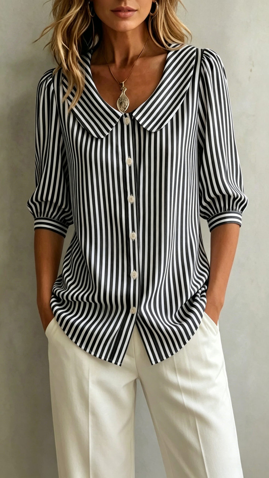 Women’s New Cotton-Linen Striped Shirt — Loose-Fit, Short Sleeve