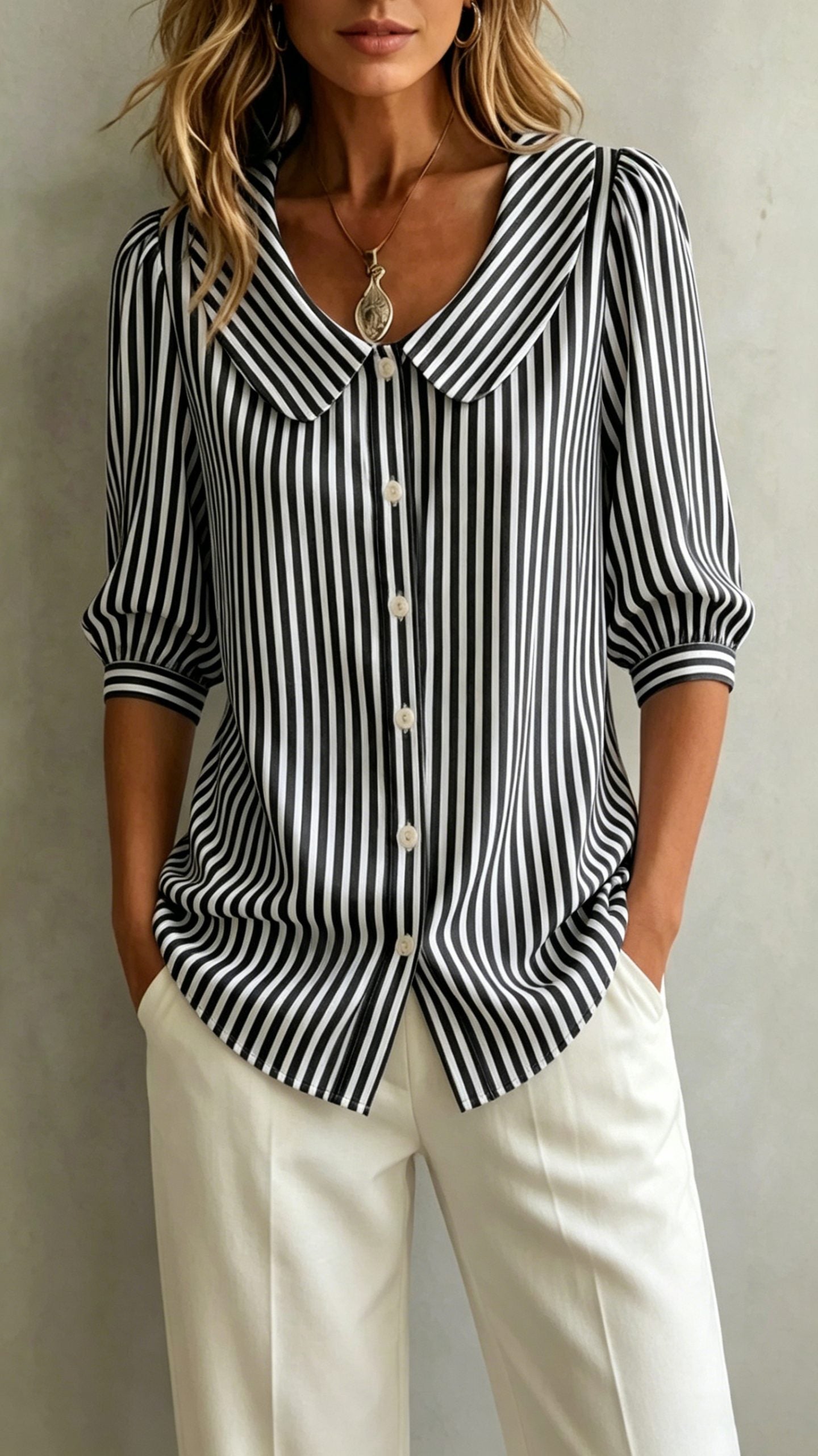 Women’s New Cotton-Linen Striped Shirt — Loose-Fit, Short Sleeve