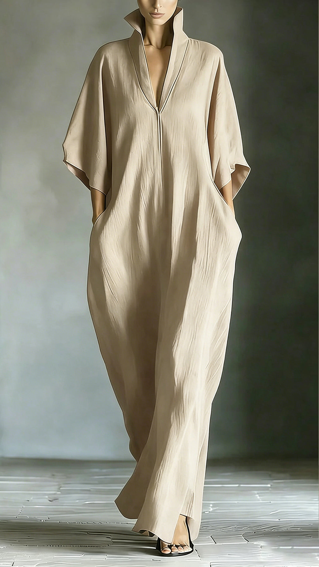 Women’s Bamboo Fiber Stand Collar V-Neck Loose Caftan