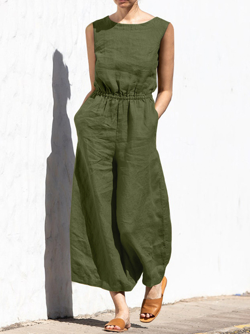 Women’s Solid Color Loose Elegant Casual Sleeveless Jumpsuit