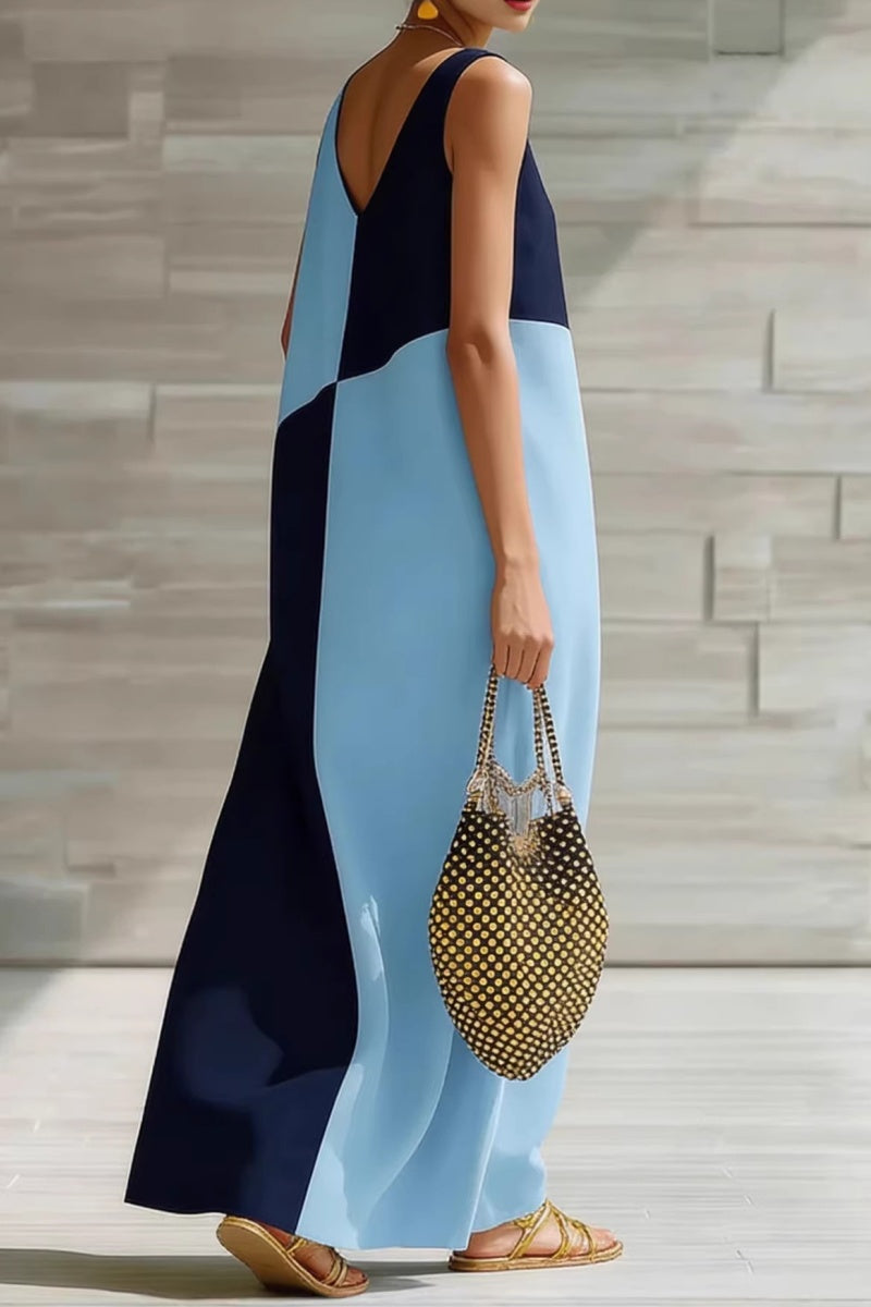 Women’s Color-Block Casual V-Neck Dress