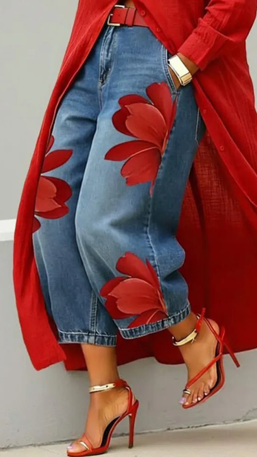 Women’s Artistic Ink Print High Waist Stretch Casual Jeans