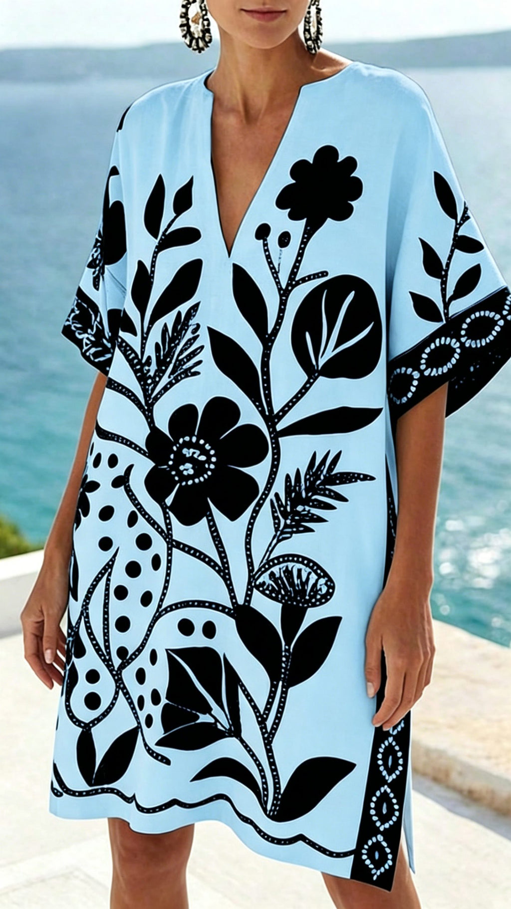 Women’s Loose-Fit Printed V-Neck Casual Vacation Dress