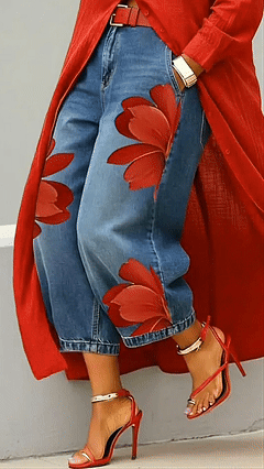 Women’s Artistic Ink Print High Waist Stretch Casual Jeans