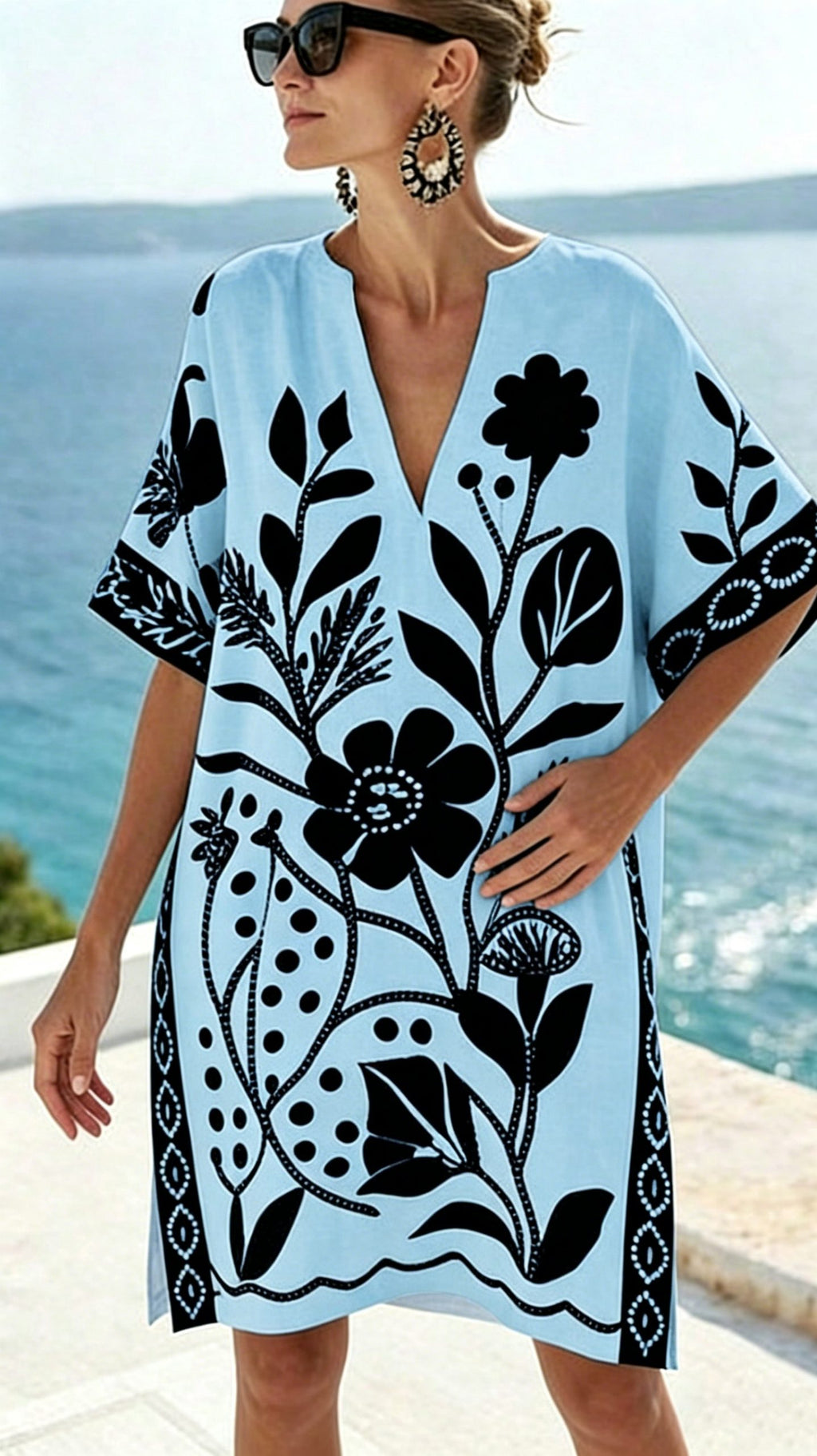 Women’s Loose-Fit Printed V-Neck Casual Vacation Dress