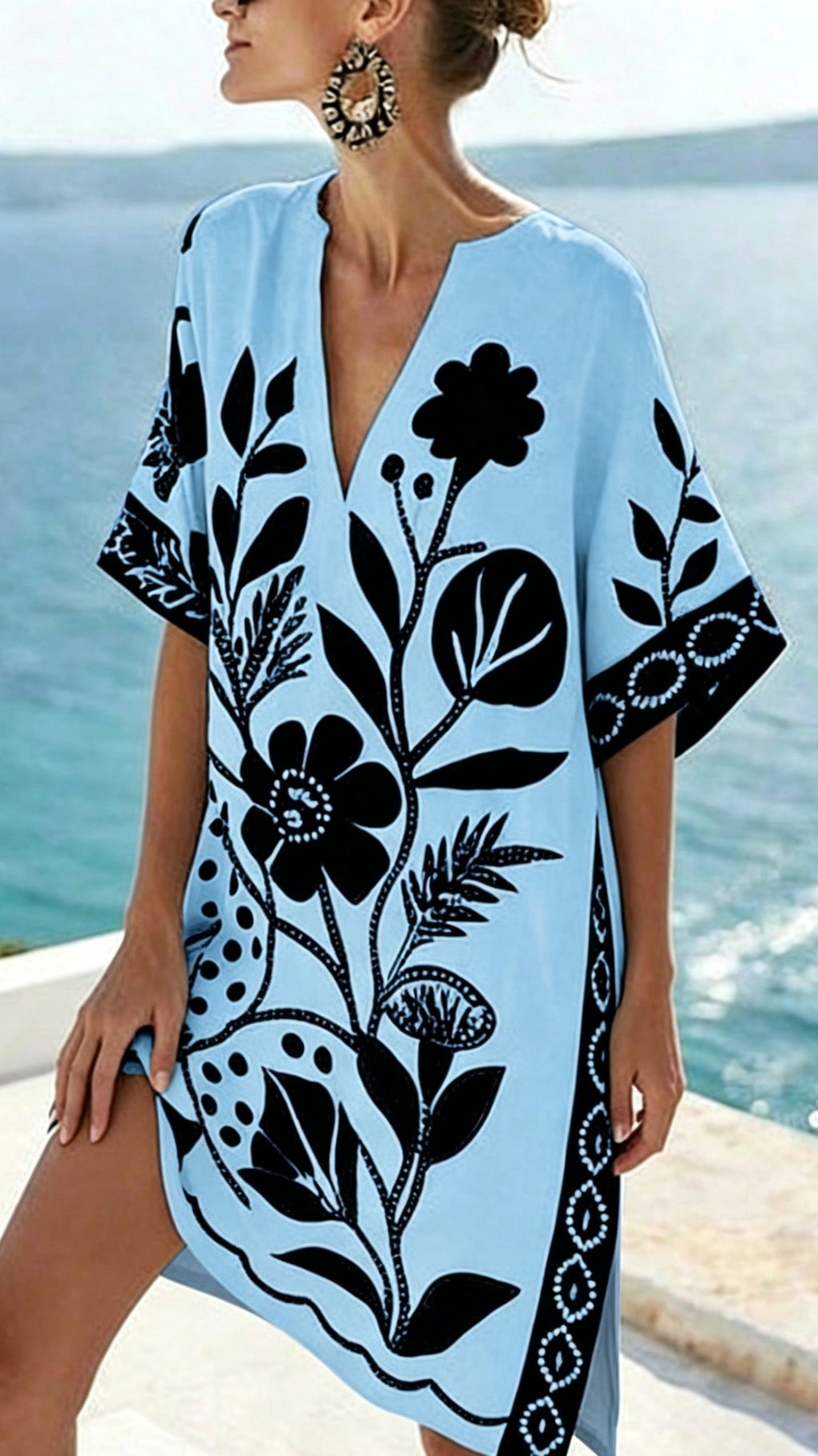Women’s Loose-Fit Printed V-Neck Casual Vacation Dress