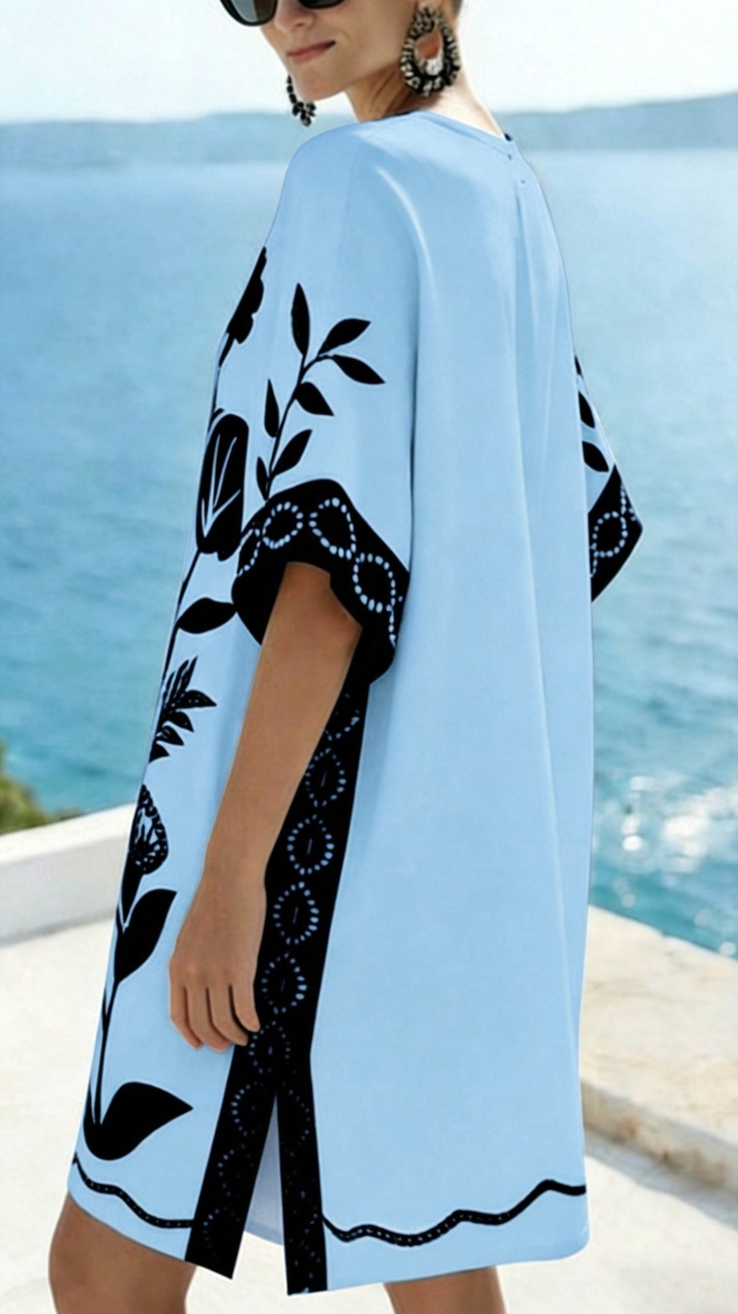 Women’s Loose-Fit Printed V-Neck Casual Vacation Dress