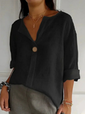 CLEARANCE SALE🔥 Loose T-shirt Women’s V-neck Cotton Button Top