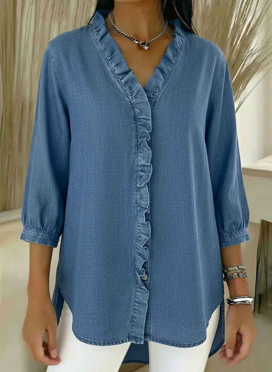 New Arrivals🔥 Women’s Casual Denim V-Neck Ruffled Shirt