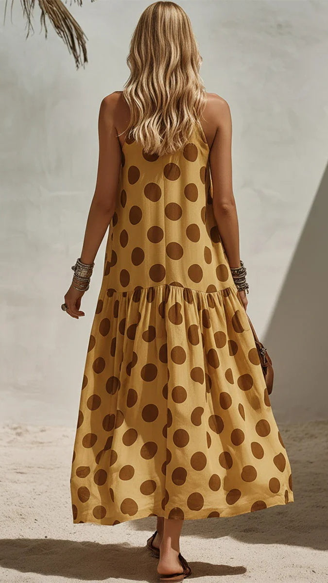 Women’s Elegant Polka-Dot Sleeveless Loose-Fit Dress