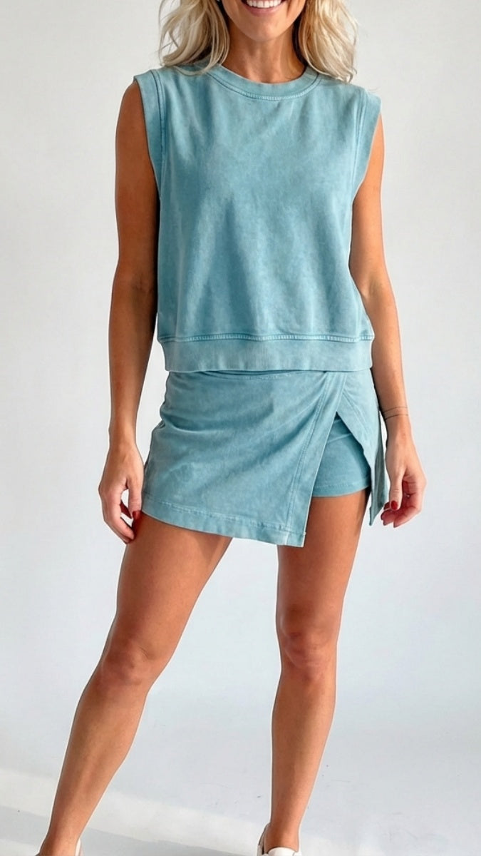 Women’s Distressed-Look Pure Cotton T-Shirt & Shorts Two-Piece Set