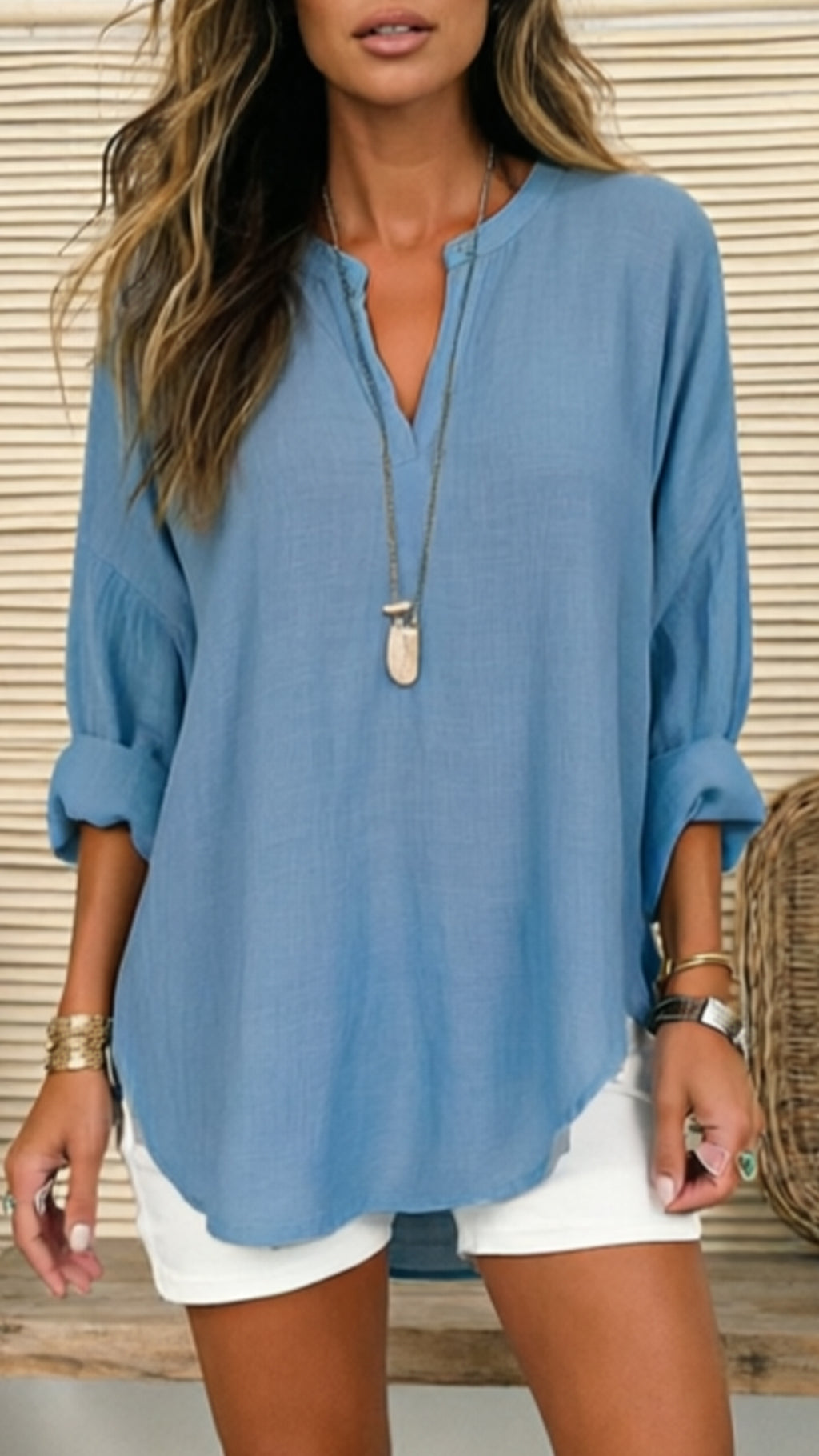 Women’s Linen V-Neck Loose Shirt