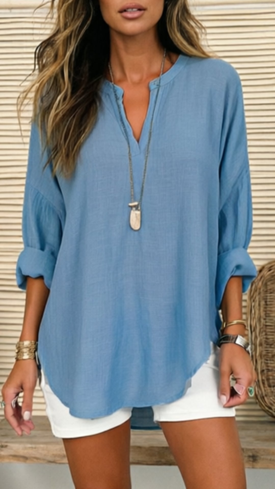Women’s Linen V-Neck Loose Shirt