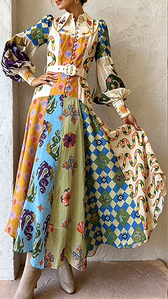 Women’s Retro Art Print Shirt Dress