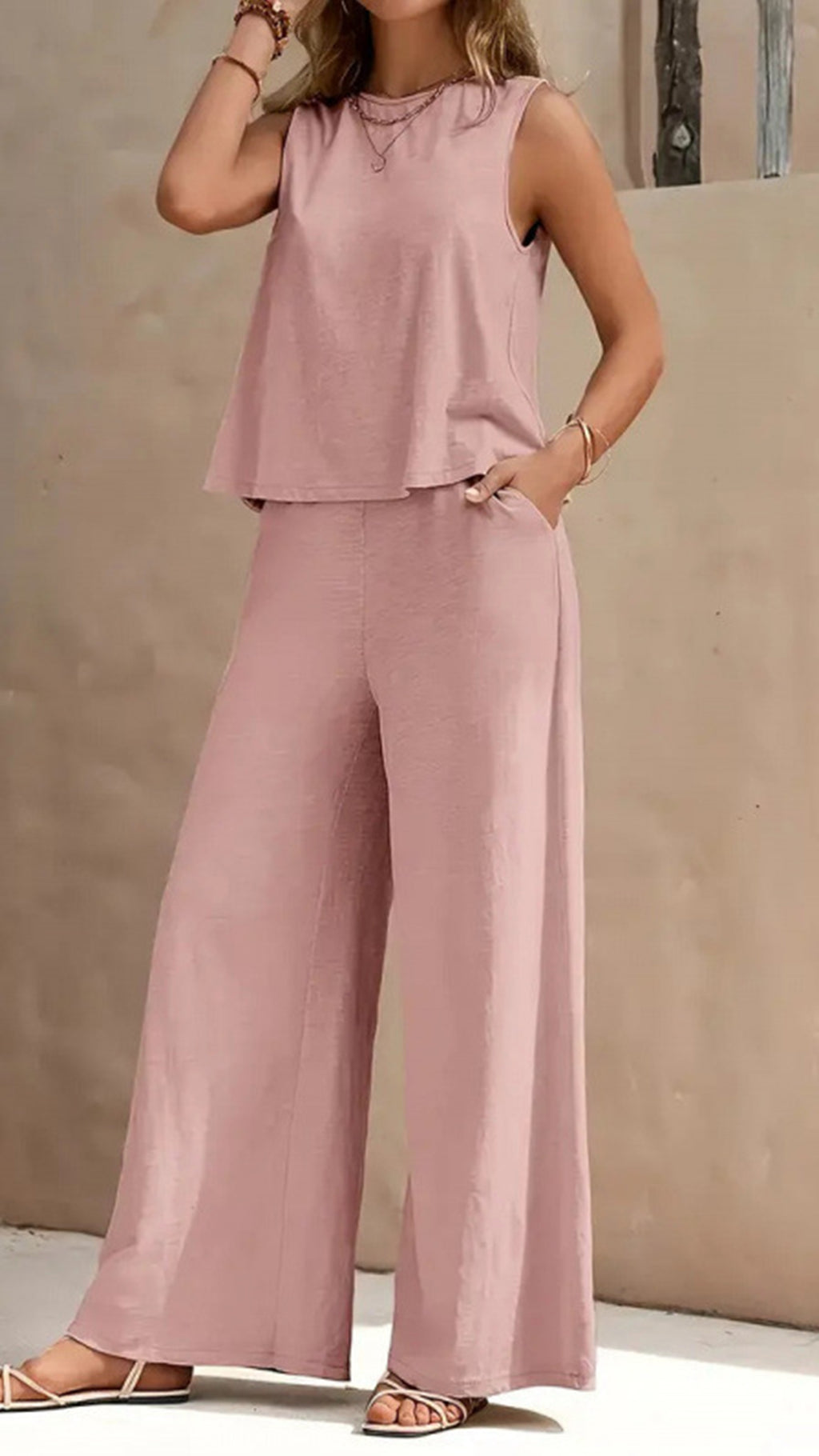 Women’s  Sleeveless Cotton-Blend Two-Piece Set